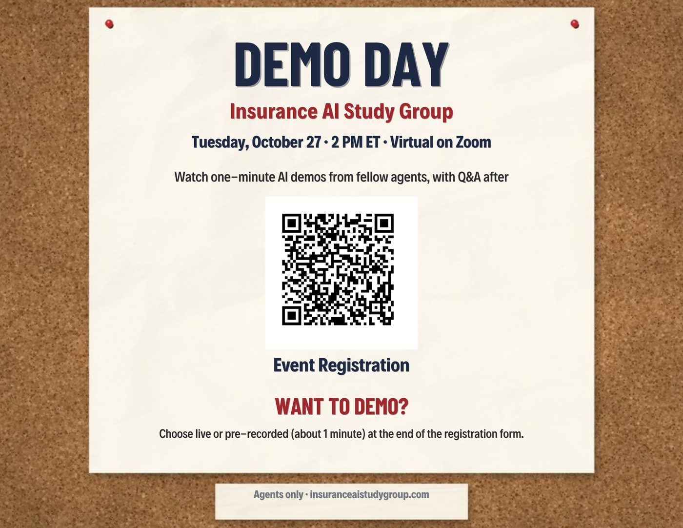 Insurance AI Study Group Demo Day — Tuesday, October 27, 2 PM ET, virtual on Zoom